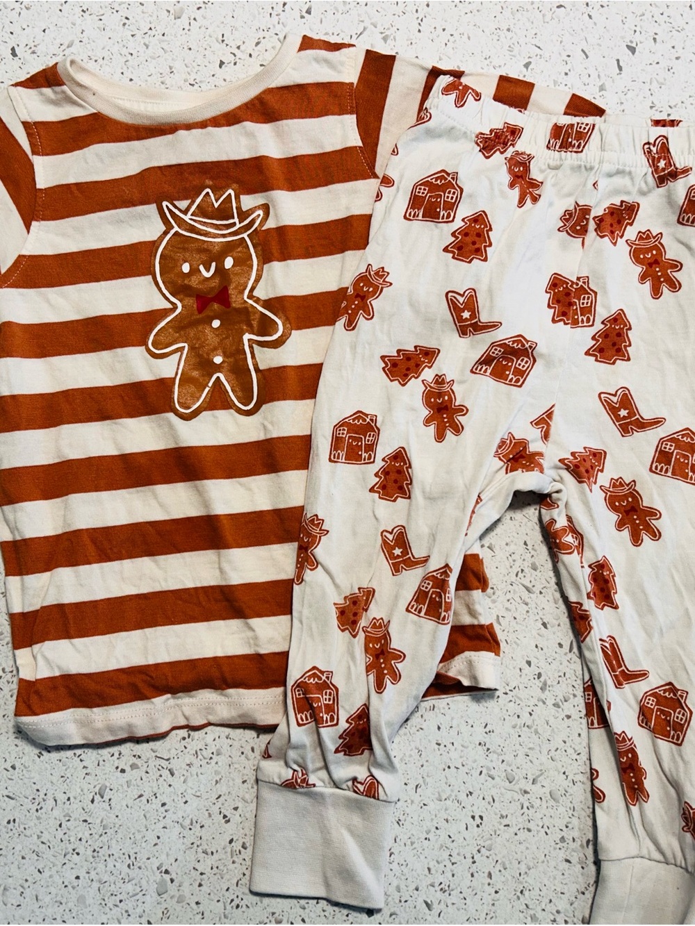 Gingerbread Stripe Kids Pajama Set - Cream & Brown